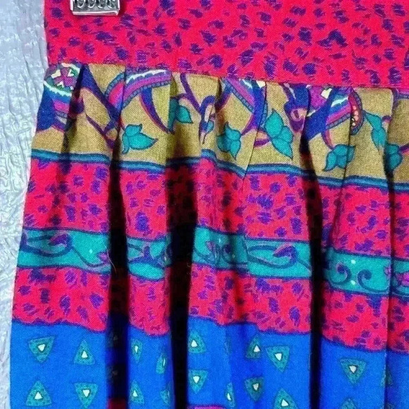 VINTAGE Chaus 80s Bright Pattern Maxi Full A-Line Pleated Skirt Women XS - Picture 4 of 10